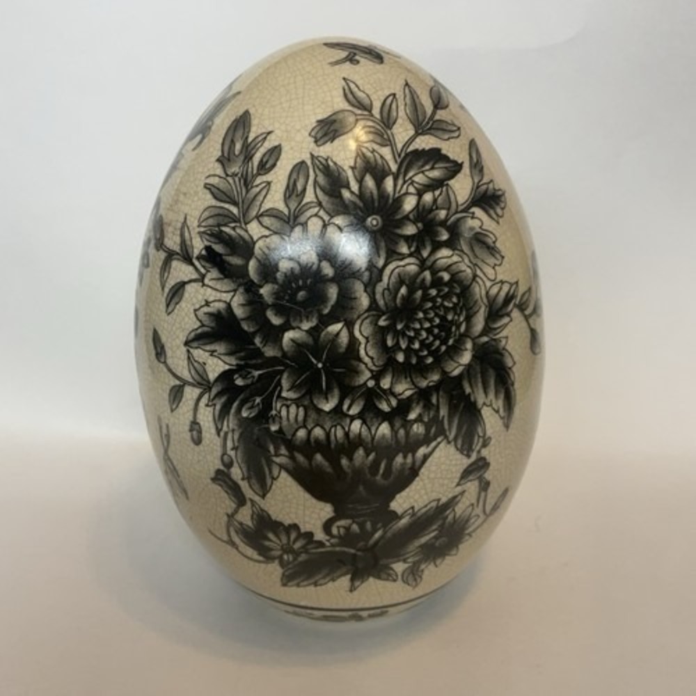 VTG Floral‎ Transferware Crackle Glaze Chinese Porcelain Easter Egg 8"x5" China